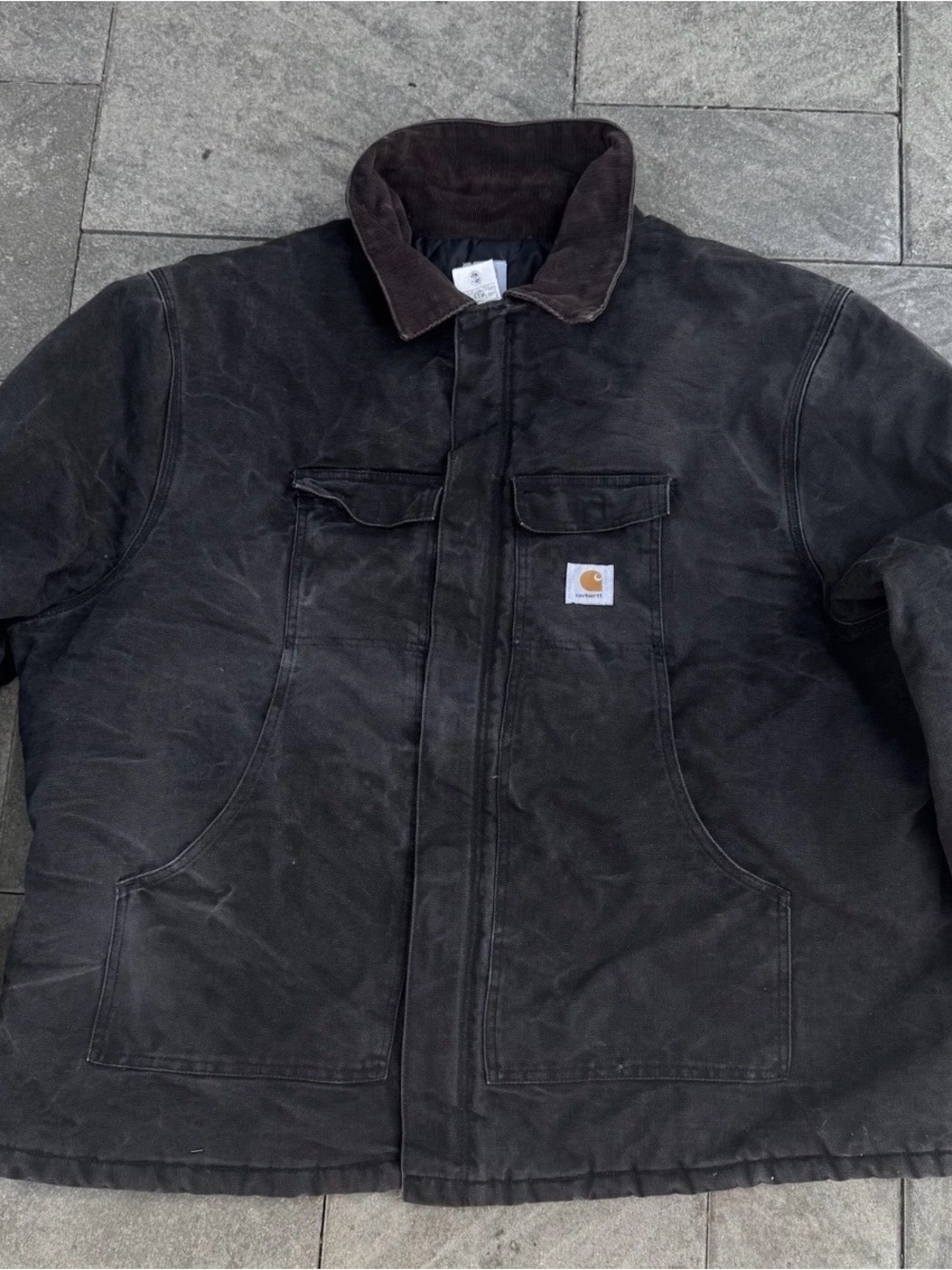 Vintage Carhartt C03 BLK Union Work Duck Jacket Corduroy Collar Sz 60 3XL / 4XL